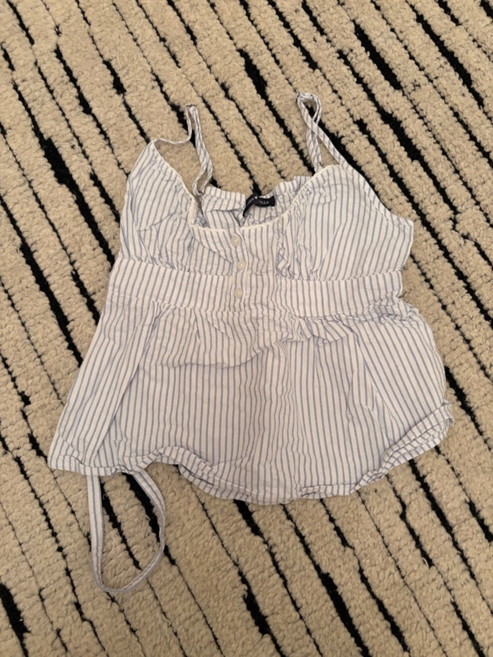 Brandy Melville White and Light Blue Striped Peplum Cami